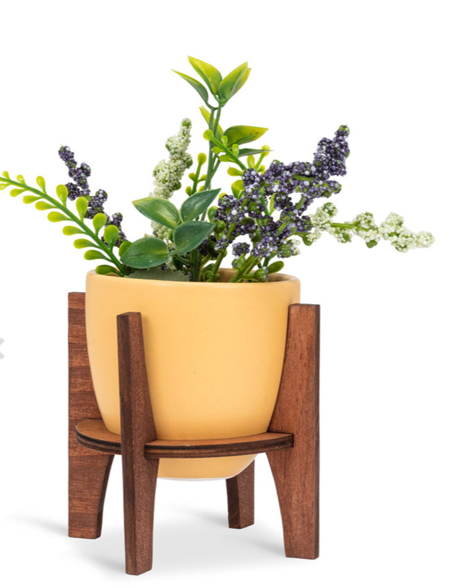 Planter Abbott Yellow Pot With Wooden Stand Small