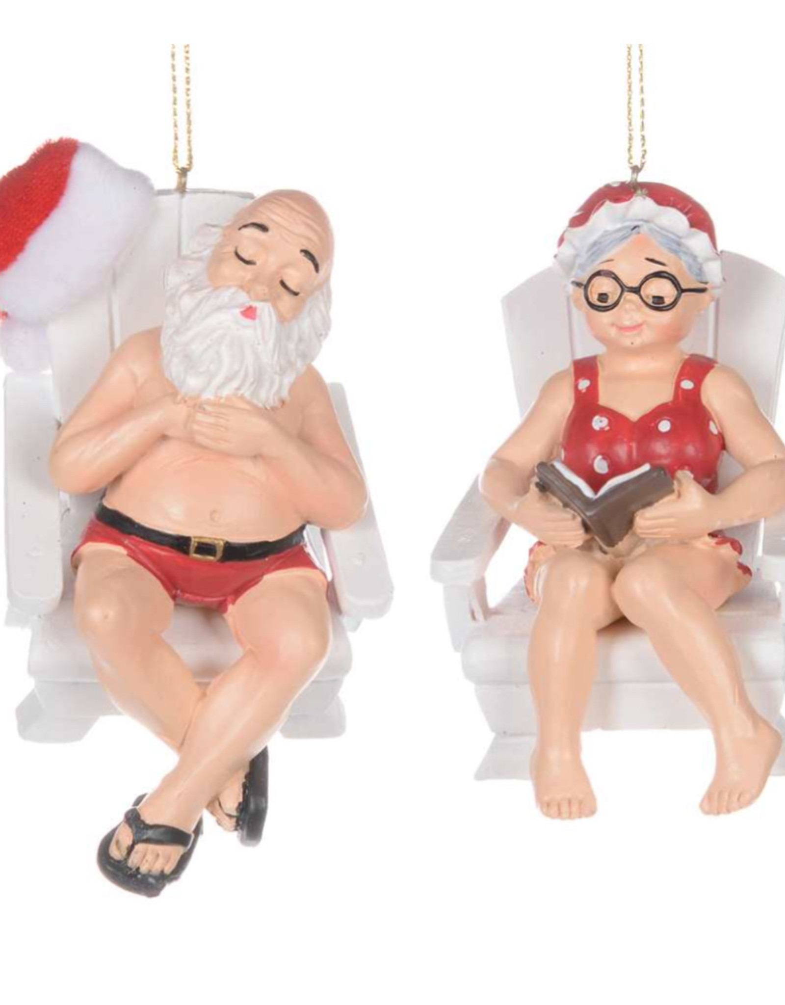 Xmas CT Santa/Mrs. Clause In Beach Chair Ornament W7169