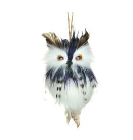 Xmas CT Blue/White Feathered Owl F8689