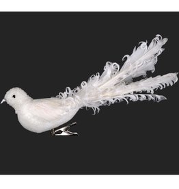 Xmas CT White Curly Feathered Clip Bird F233