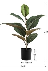 Plant T&T Rubber Tree Faux Potted 21”H  904117A