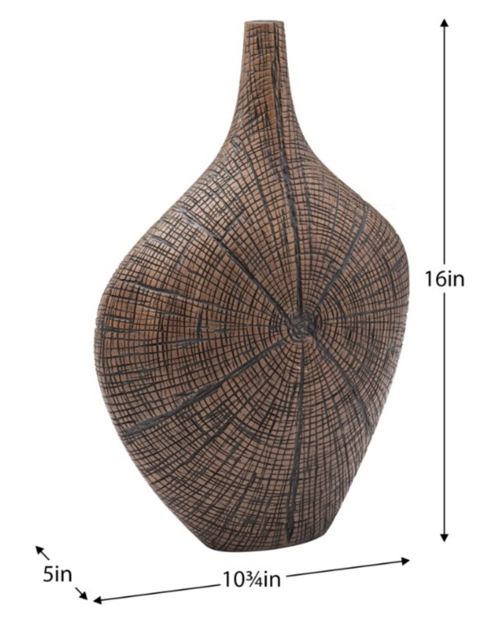 Vase T&T Radiant Bark Carved Resin Brown 16”H  904136C