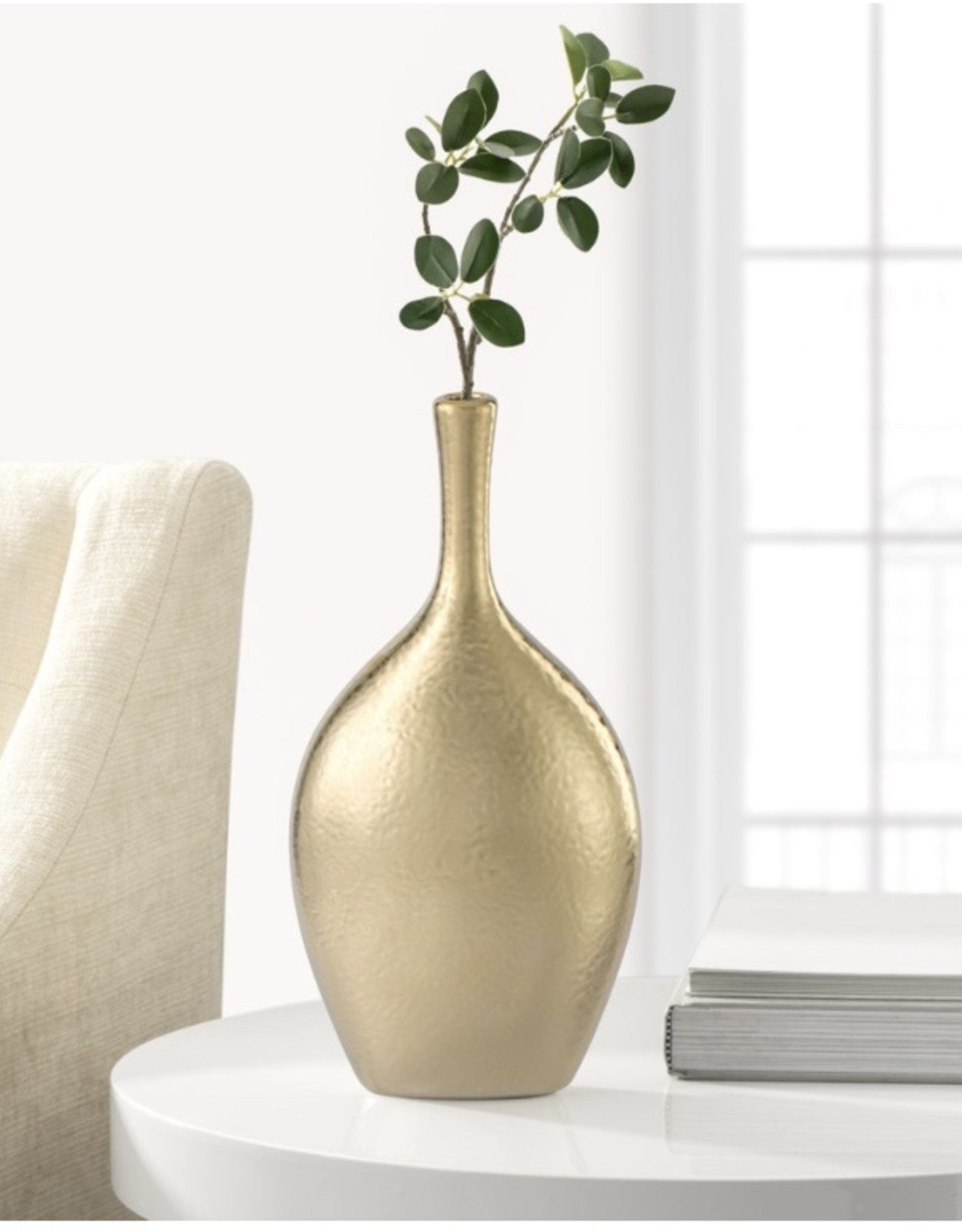 Vase T&T Lilo Dimpled Ceramic Gold 12.25”H  902622B