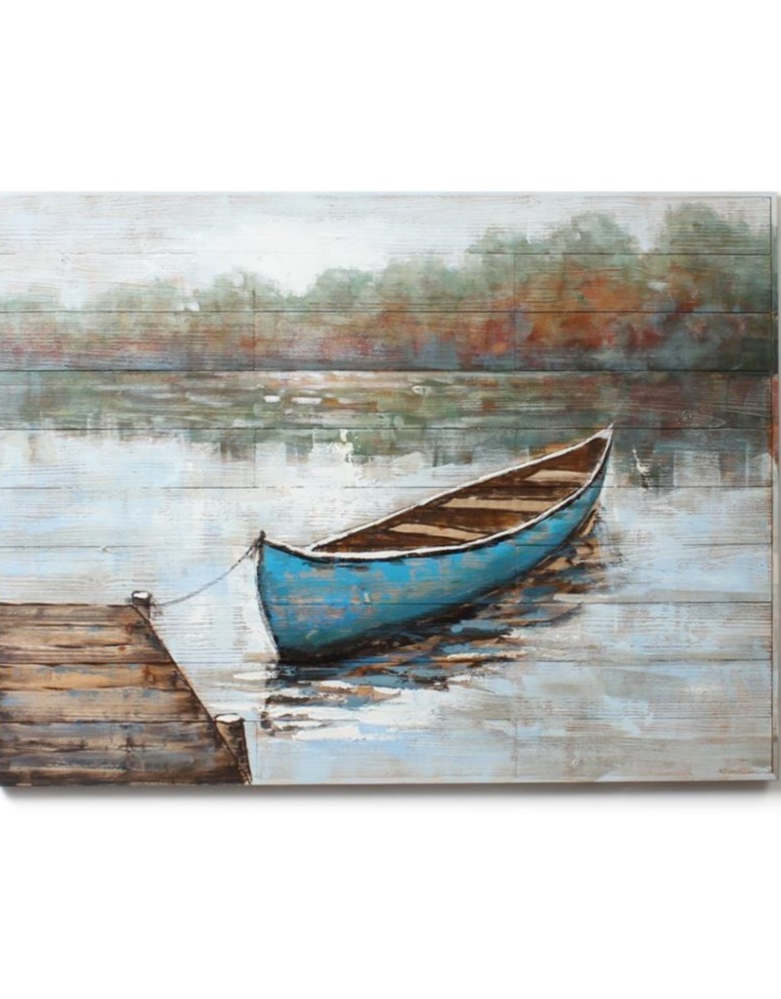 Art CJ Blue Boat Tied to Pier NX633100 - Design Therapy Inc.