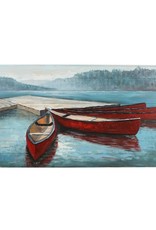 Art CJ 5 Red Boats at Dock  Hand Paint on Wood  DM659800