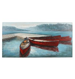 Art CJ 5 Red Boats at Dock  Hand Paint on Wood  DM659800