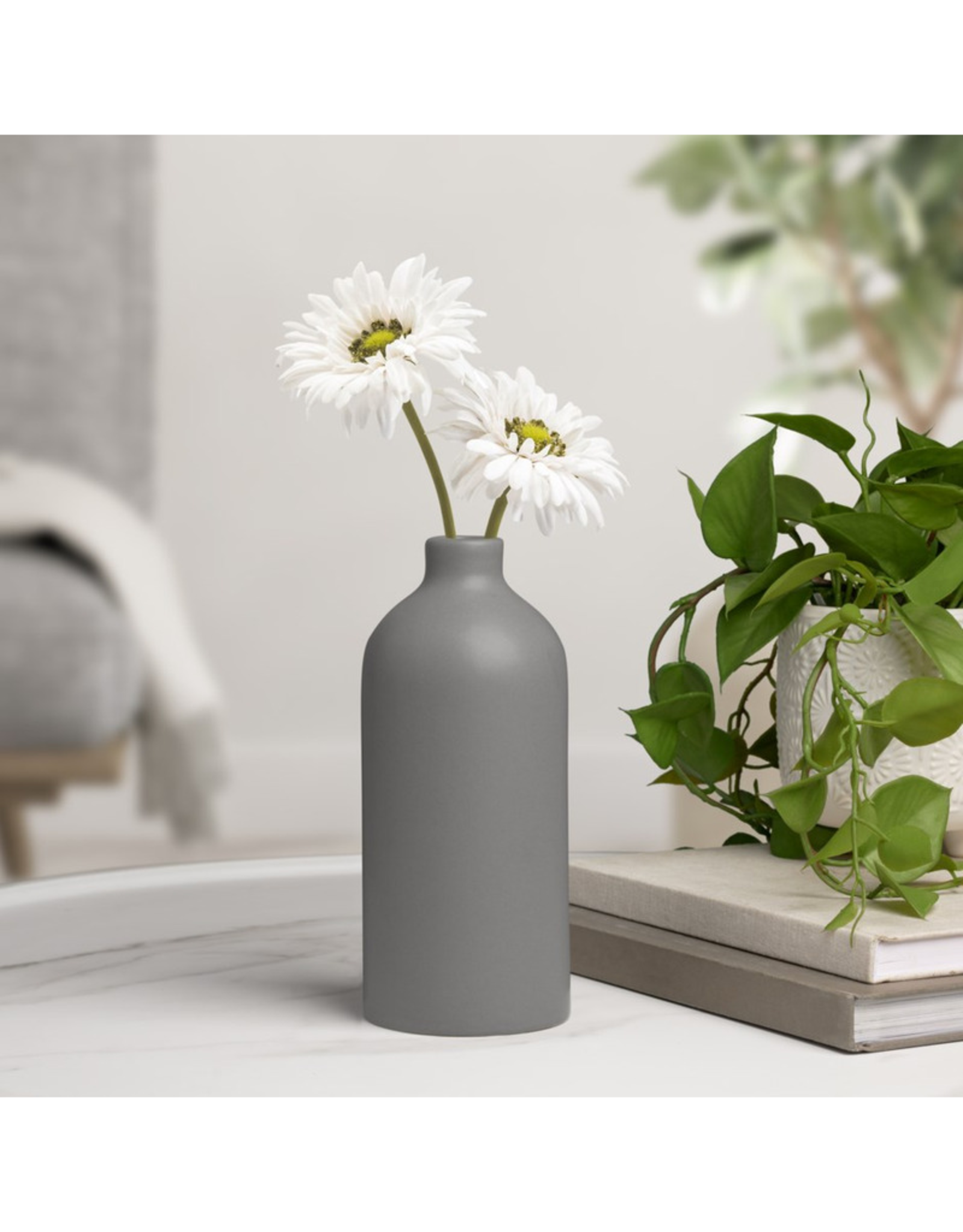 Vase T&T Komi Ceramic Bottle Grey 8”  904078A