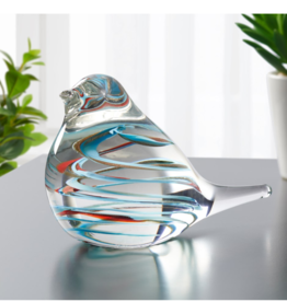 Bird T&T Glass Paperweight Clear/Blue Swirl 904327B