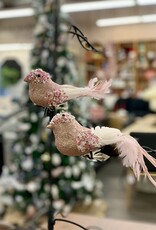 Xmas CT Pink/White Feather Clip Bird W/Beads F8695
