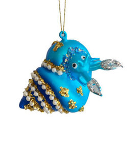 Xmas Starlight Blue Glass Hanging Snail with Pearls DK3967