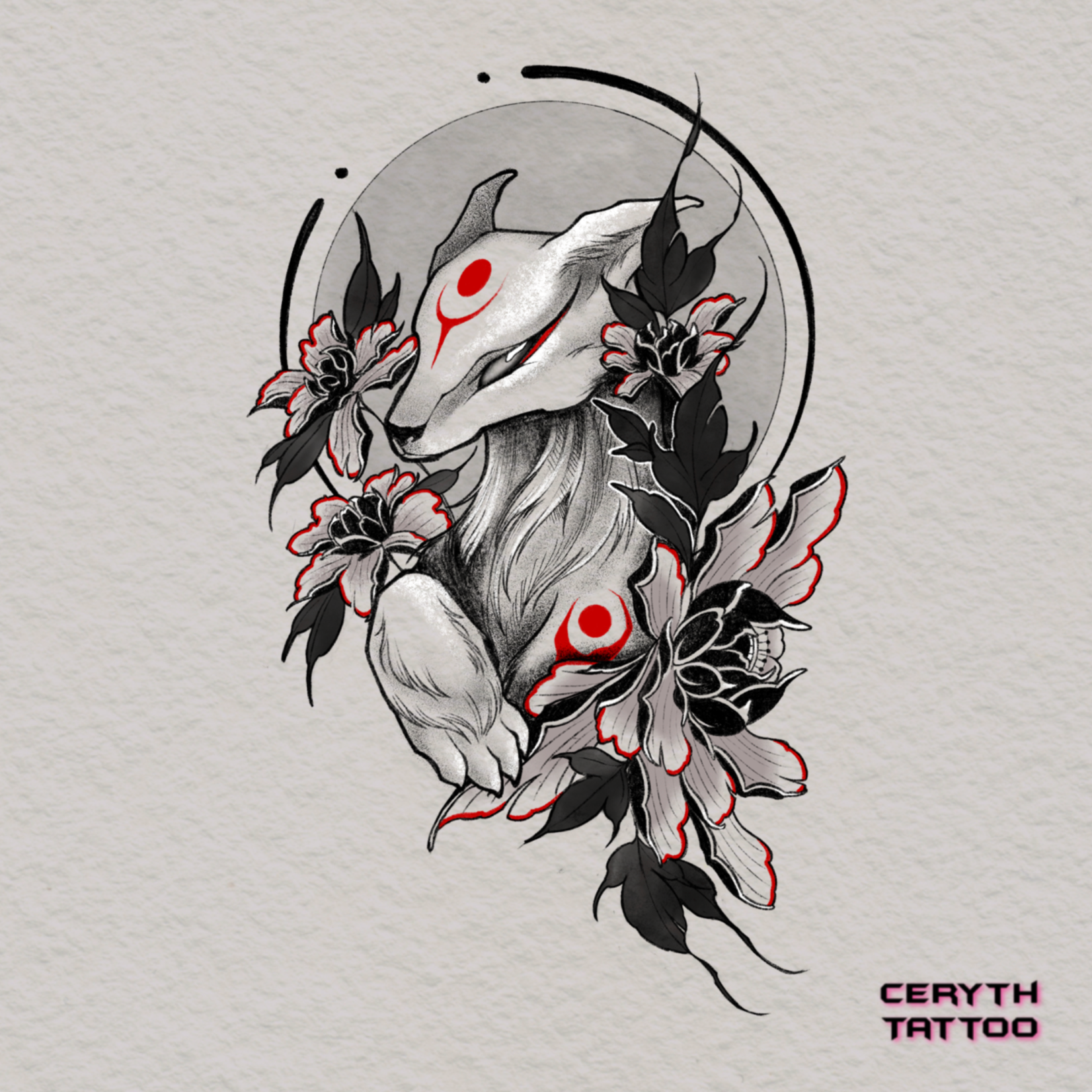 Up For Grabs Kitsune & Peonies by Sasha
