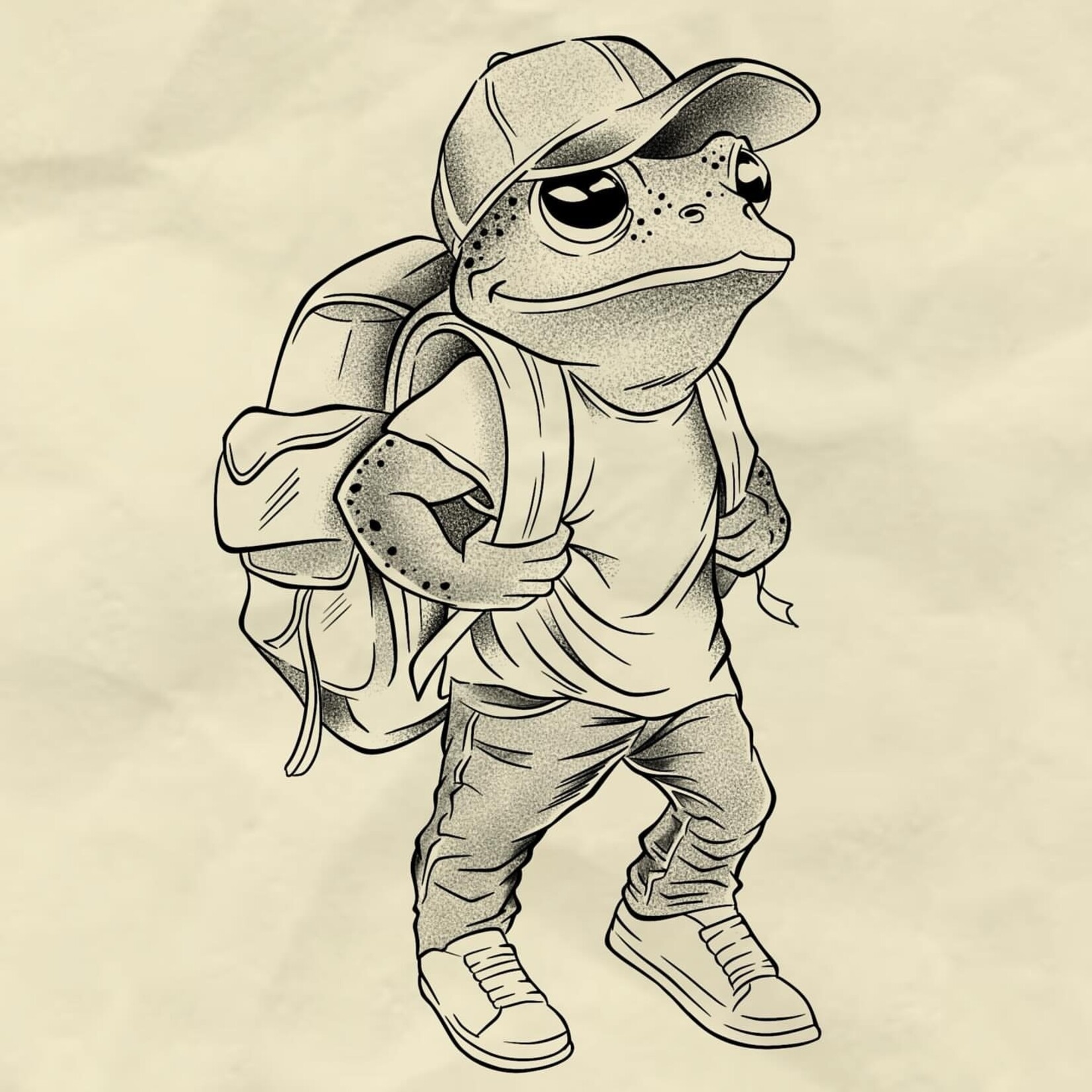 Human Kanvas Up For Grabs Backpacking Frog by Felipe
