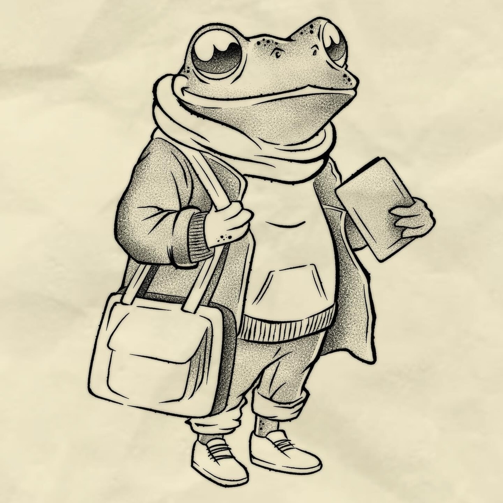 Human Kanvas Up For Grabs Studious Frog by Felipe