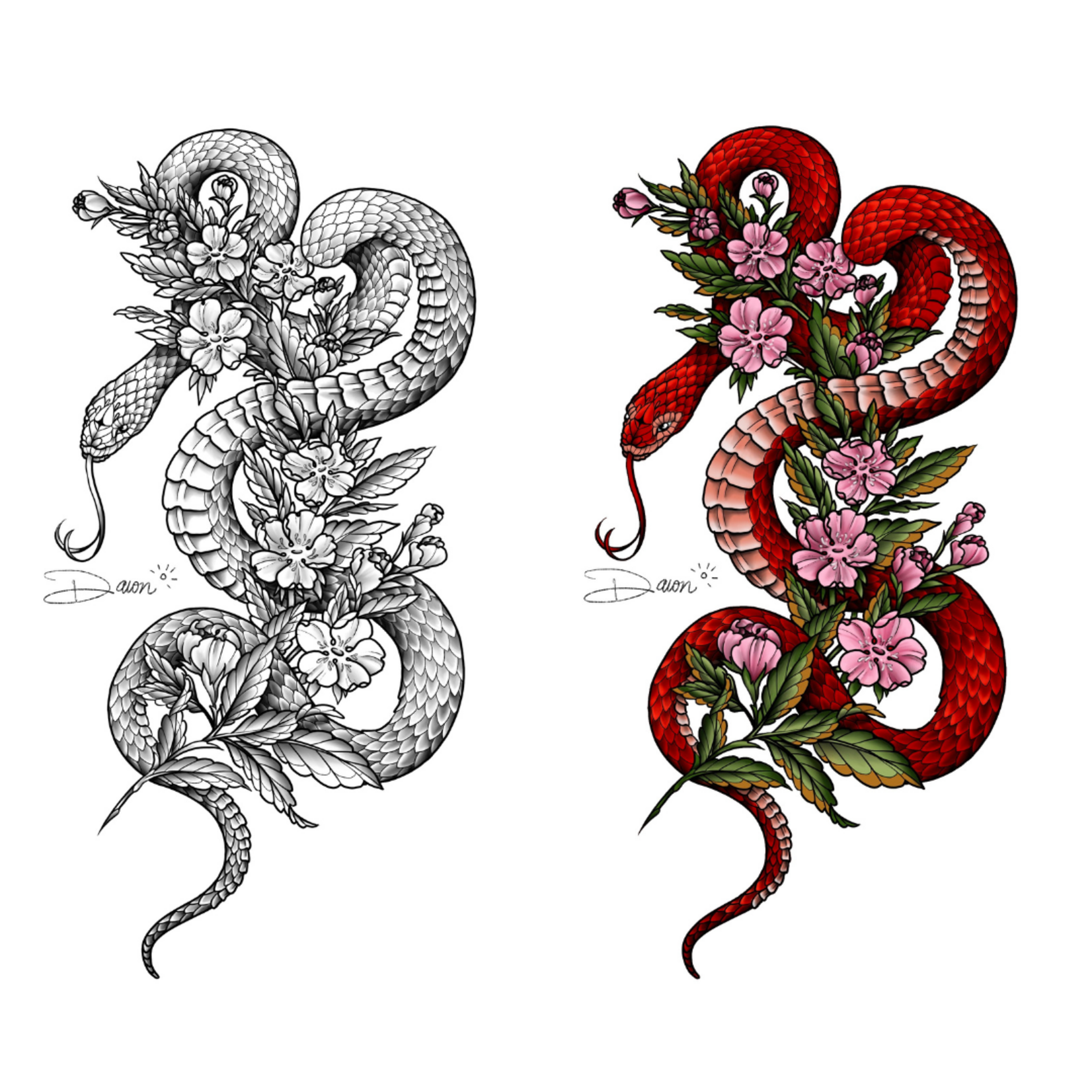 Human Kanvas Up For Grabs Snake & Cherry Blossoms by Dawn