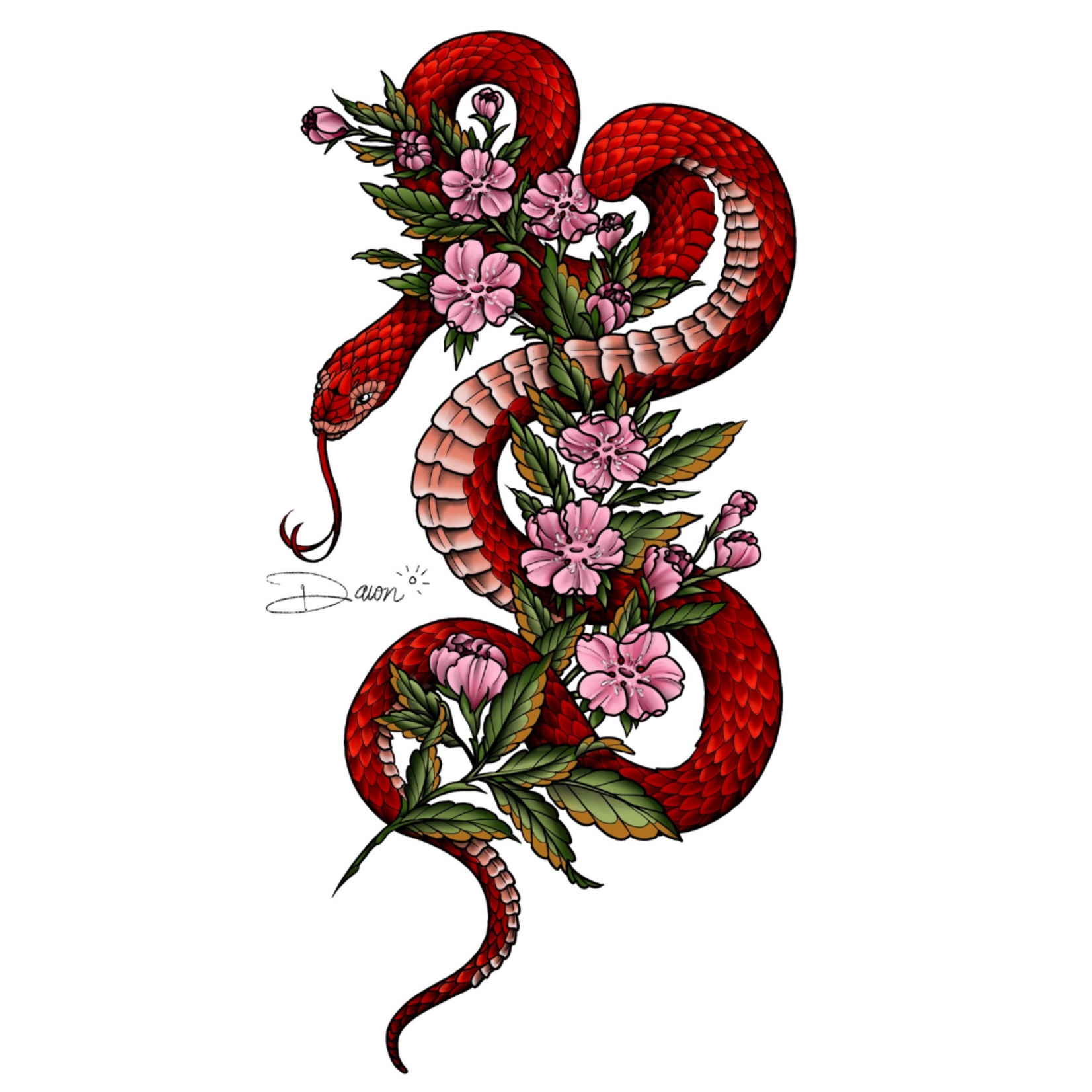 Human Kanvas Up For Grabs Snake & Cherry Blossoms by Dawn