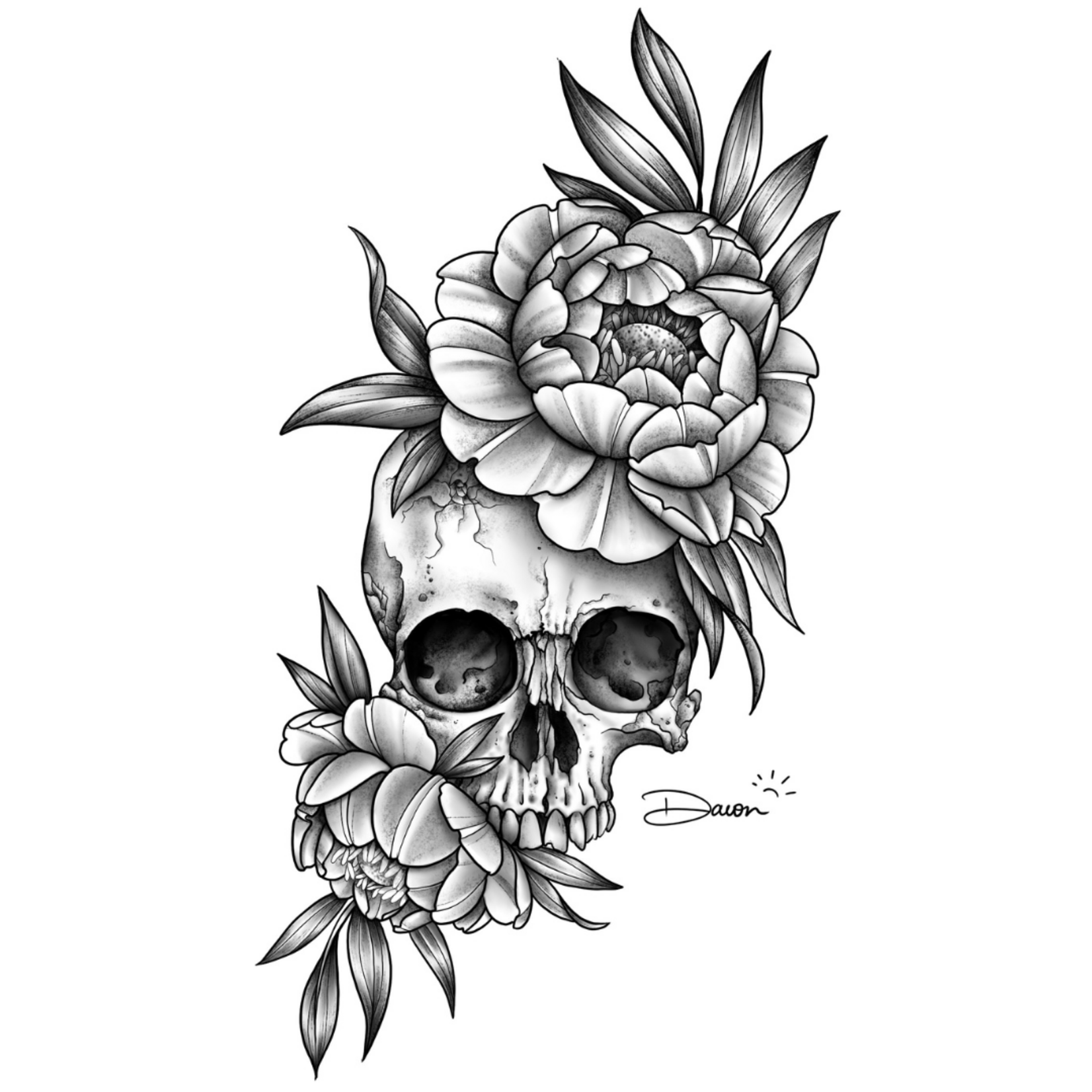 Human Kanvas Up For Skull with Peonies by Dawn