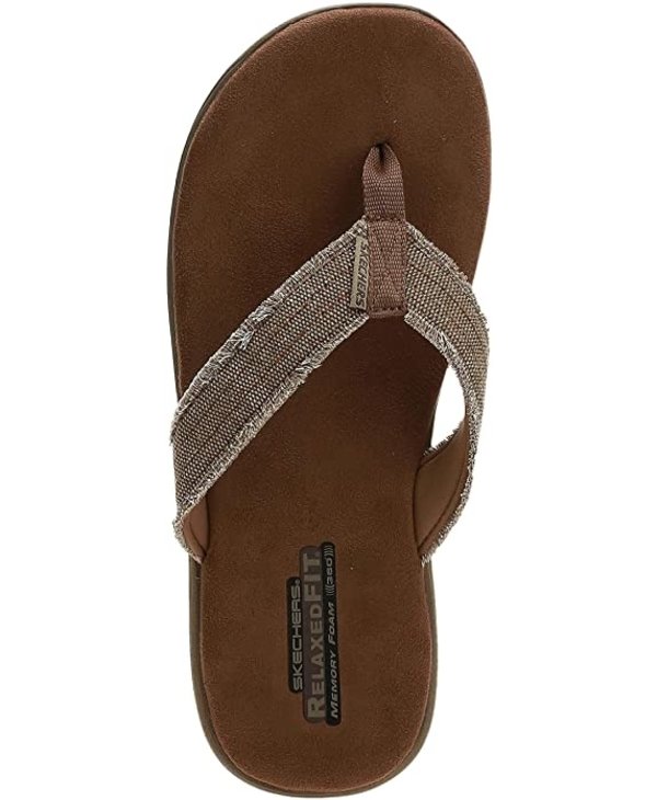 Skechers, Shoes, Skechers Mens Leather Memory Foam Comfort Flip Flop  Sandals 1