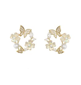 Jackie J Butterfly, pearls and crystals circle stud earring