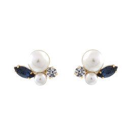 Jackie J 1" Earrings w Pearl and Crystal Navy