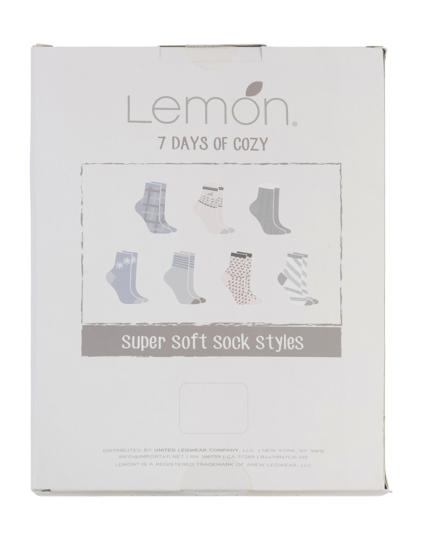 Lemon Loungewear 7Pk Womens 7 Days of Cozy Crew Gift Socks