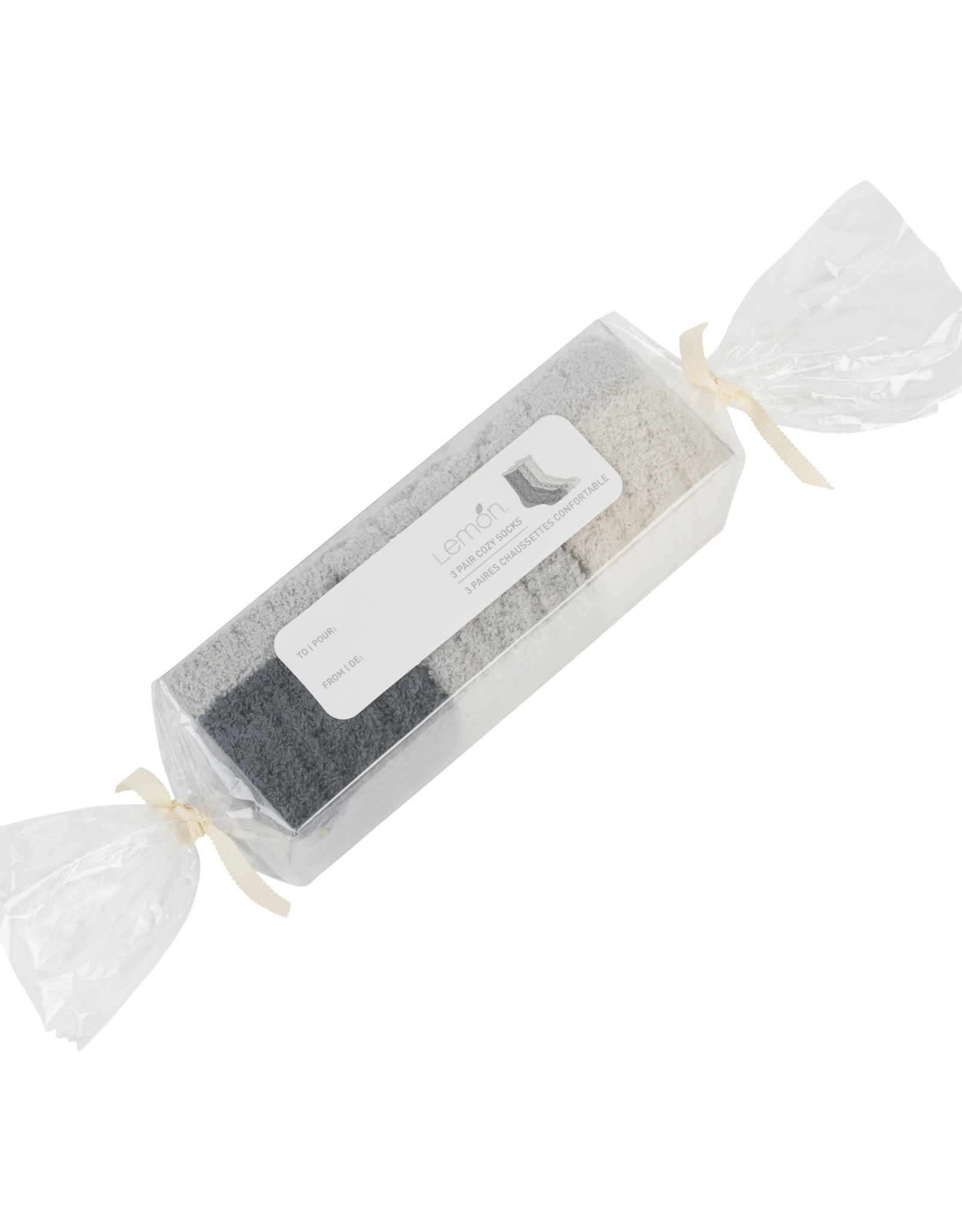 Lemon Loungewear 3Pk Non Terry Tootsie Roll Foam Crew Sock Medium Grey