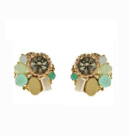 Jackie J Jackie J Vintage Inspired Stud Crystal and Stone Earrings Grey