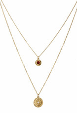Jackie J Jackie J Double layer alloy necklace with natural stone and CZ pendant