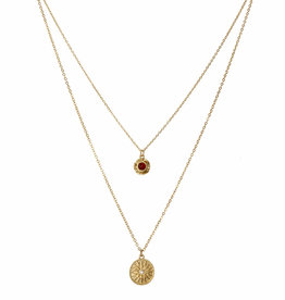 Jackie J Jackie J Double layer alloy necklace with natural stone and CZ pendant