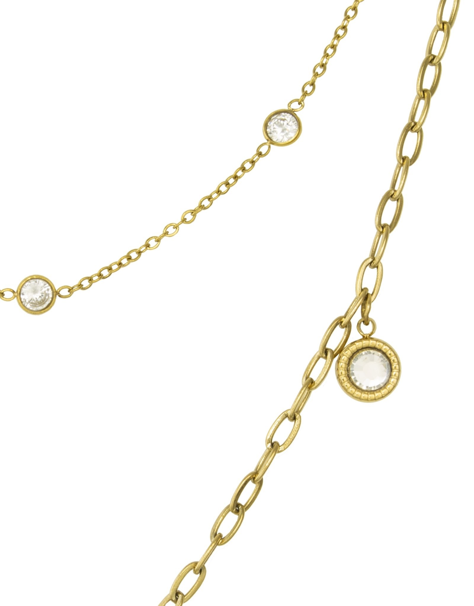 Jackie J Stainless steel, double layer gold necklace with cobalt & CZ charms