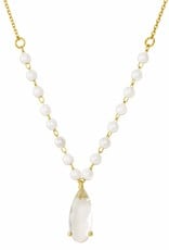 Jackie J 18â€³ | Gold necklace made with 8 small acrylic pearl and teardrop CZ pendant