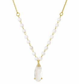 Jackie J 18â€³ | Gold necklace made with 8 small acrylic pearl and teardrop CZ pendant