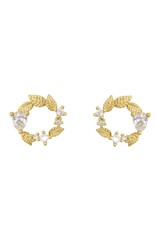 Jackie J Wreath shaped delicate stud earrings with CZâ€™s Gold