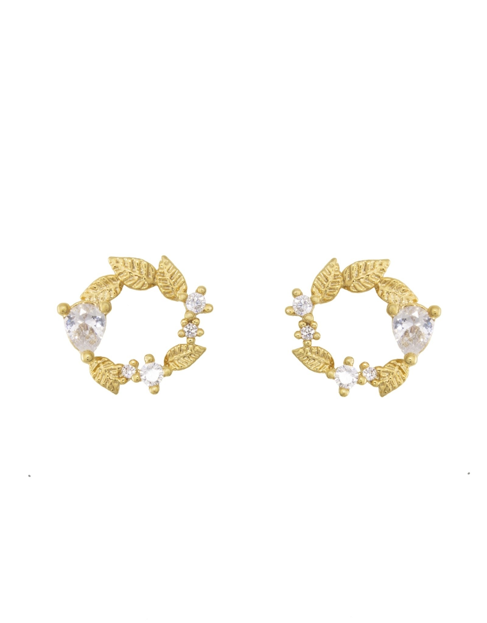 Jackie J Wreath shaped delicate stud earrings with CZâ€™s Gold