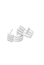 Jackie J 0.4â€³ | Three row open hoops earring with pave CZ rectangle at the front Silver
