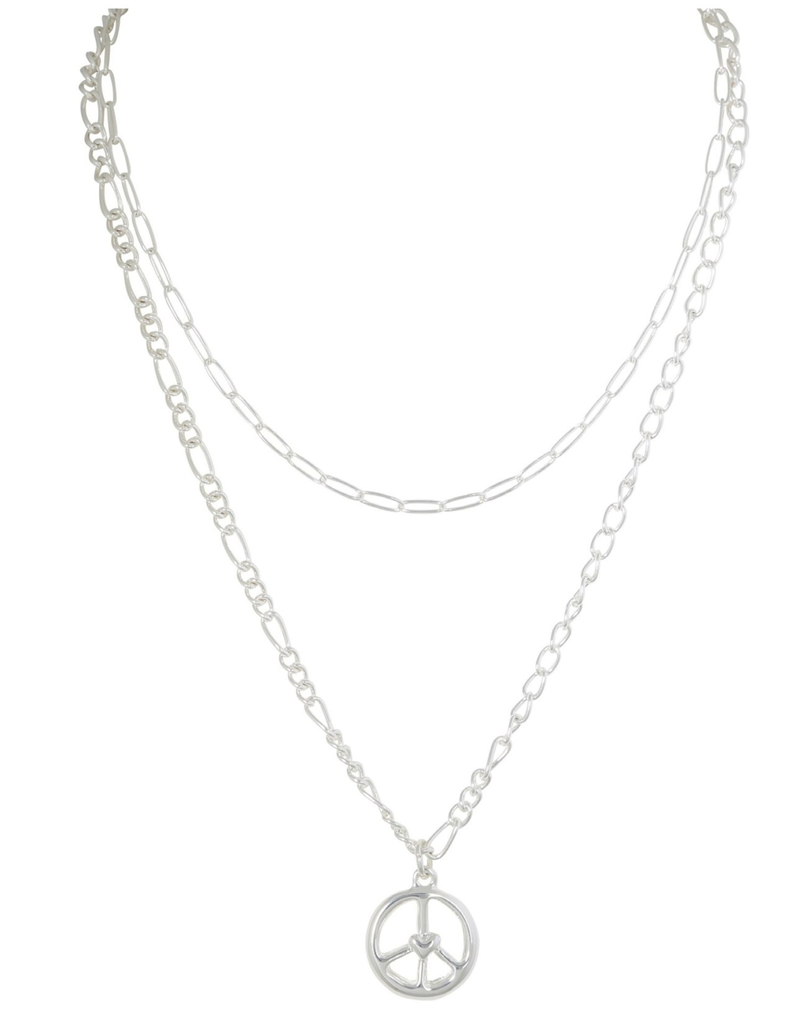 Merx Inc. 2 Layer Peace Necklace Silver