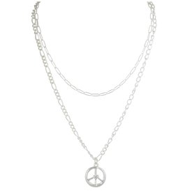 Merx Inc. 2 Layer Peace Necklace Silver