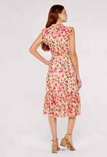 Apricot Brushstroke Bloom V/Nk Midi Dress