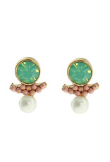 Jackie J 0.59" Crystal Bead and Pearl Stud Earrings Coral