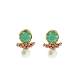 Jackie J 0.59" Crystal Bead and Pearl Stud Earrings Coral