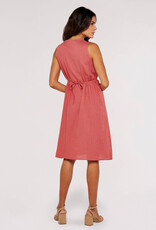 Apricot Cross Over Pleat Detail Linen Mix Dress