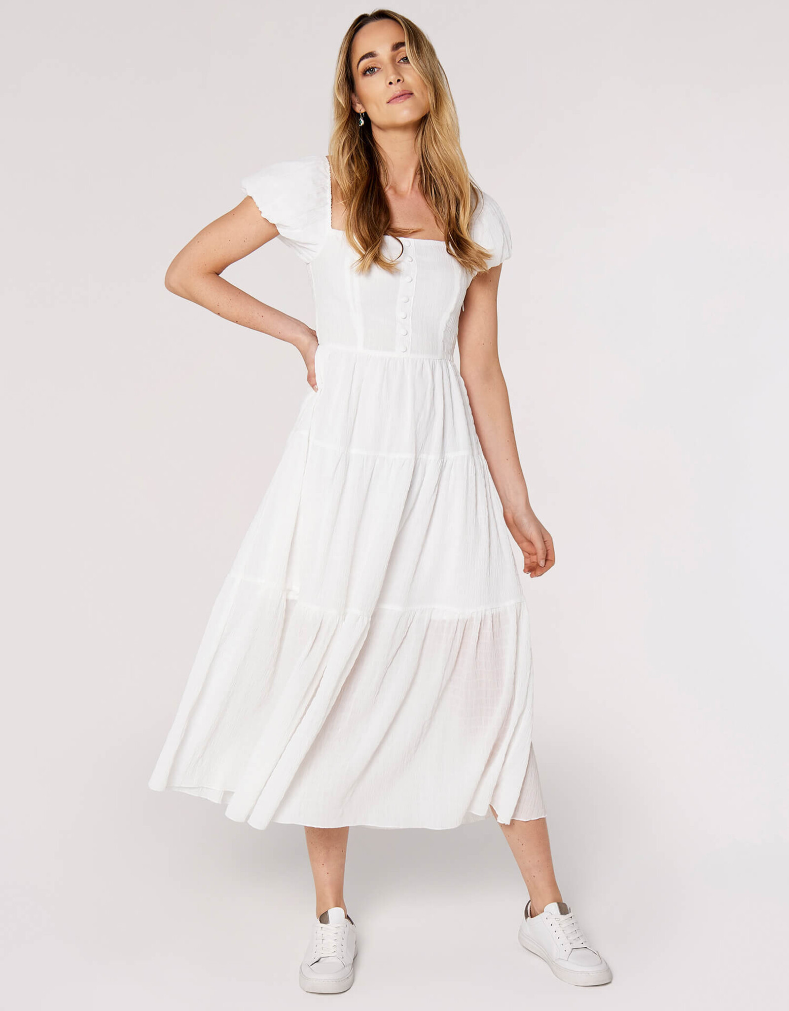 Apricot Self Check Tiered Midaxi Dress