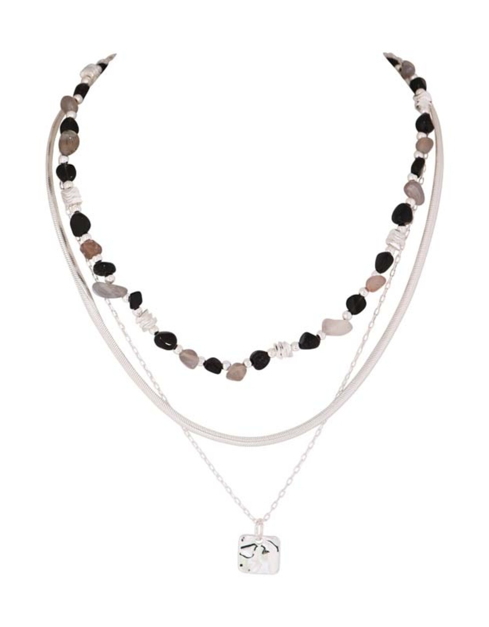 Merx Inc. Fashion Chain Necklace Silver BLK Beads 45+50+55cm+ext