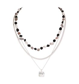 Merx Inc. Fashion Chain Necklace Silver BLK Beads 45+50+55cm+ext