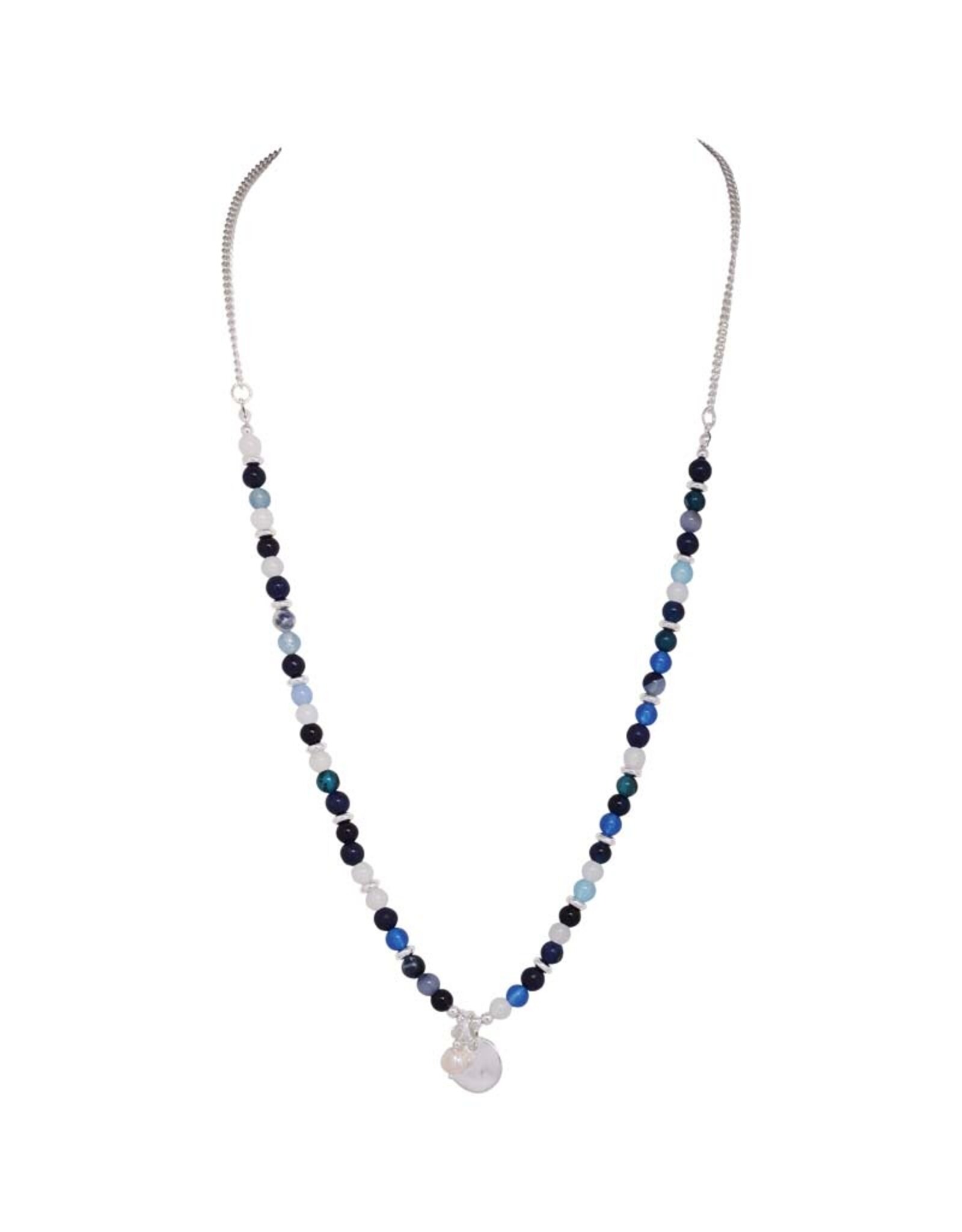 Merx Inc. Fashion Chain Necklace Silver Blue Aventurine 70cm+ext