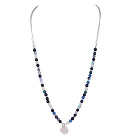 Merx Inc. Fashion Chain Necklace Silver Blue Aventurine 70cm+ext