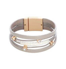 Merx Inc. Fashion Bracelet #64 Taupe+SG(Cry)+Light Matt KC Gold(tubes)+CRY