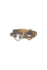 Merx Inc. Fashion Bracelet Lt-Matt KC Gold(large)+Shiny Silver(small)+ Taupe leather