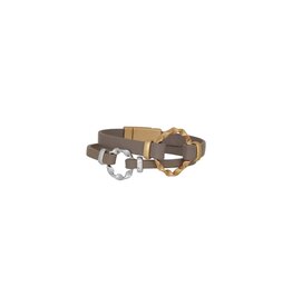Merx Inc. Fashion Bracelet Lt-Matt KC Gold(large)+Shiny Silver(small)+ Taupe leather