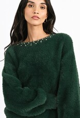 Molly Bracken Pearl Trim Fuzzy Knit Sweater