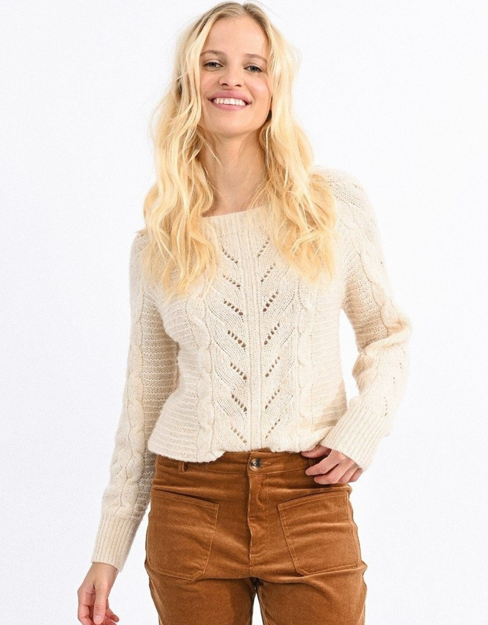 Molly Bracken Cable Knit Sq Neck Sweater